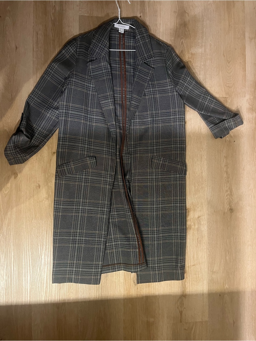 Primark Grey Plaid Long Blazer Coat